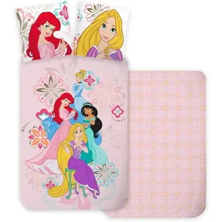 BrandMac Disney Prinzessinnen für Babybett oder mitwachsendes Bett, wendbarer Bettbezug, 100 x 135 cm + Kissenbezug 40 x 60 cm, 100 % Baumwolle