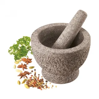 axentia Granitmörser in Granitfarben, Mörser mit Stößel, Gewürzmörser in schwerer Ausführung, Maße: ca. 15 x 15 x 11 cm