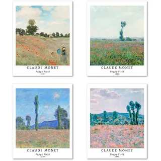 Berkin Arts Kunstdruck Ungerahmt Landschaft Bilder Set von 4, Poster Größe: 28x35 cm Premium Kunstpapier Wanddeko Moderne Natur Blumen Baum Wald Fotoalbum Passenden Home Deko Claude Monet Paintings
