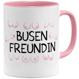 OM3® lustige Busenfreundin Kaffee-Tasse mit Busen Doodle - BFF Brüste Beste Freundin Bestie Freundschaft Humor Frauen Geschenkidee - Keramik Becher - 325ml - Beidseitig Bedruckt - Rosa