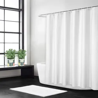LinTimes Flachs Leinen wie 240GSM Schwerer,breiter Stoff Duschvorhang für Badezimmer mit Haken Hotel Luxus waschbar,Weiß,200x200 cm
