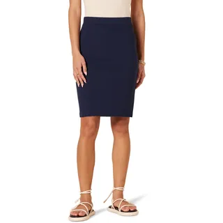 Amazon Essentials Damen Figurbetonter Bleistiftrock in Überknielänge aus Ponte zum Hineinschlüpfen, Marineblau, M