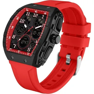 findtime Rechteckige Digitaluhr Herren Design, Weiß Schwarz Orange Rot, Herrenuhr Digital Armbanduhr Herren, Militär Uhr Tactical Military Watch, 5ATM