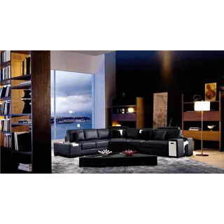 Designer Ecksofa Polster Wohnlandschaft Leder Couch Sofas Sofa XXL Big Ecke Neu - Schwarz