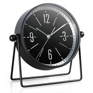 AYRELY® Vintage Metall-Tischuhr – Leise Kaminuhr ohne Ticken mit verstellbarem Winkel, Analoge Standuhr im Retro-Stil für Wohnzimmer, Regal, Kamin & Büro (Schwarz)