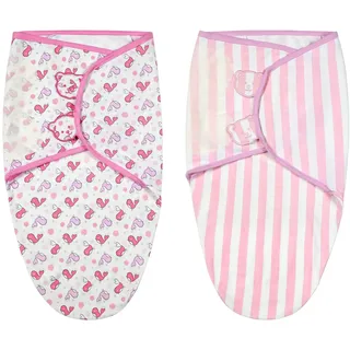 Vicloon Pucksack Baby, 2er Pack (3-5 Monate) L Wickel-Decke aus 100% Bio-Baumwolle, Sicherheit, Universal Verstellbare, Puckschlafsack für Säuglinge Babys Neugeborene - Rosa