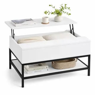 Relaxdays Couchtisch Holzoptik Weiß/Schwarz 45,5 x 90 x 60 cm