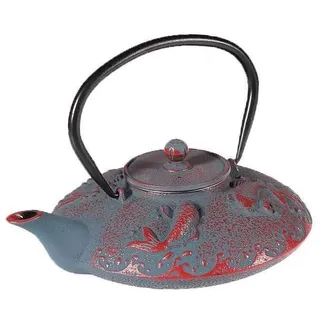 lachineuse - Japanische Gusseisen-Teekanne - Koi-Fisch - mit Teesieb - Fassungsvermögen 0,8 l - Asiatisch-japanische Deko - Traditionelle Nippon-Teekanne - Teeservice - Farben Grau und Rot