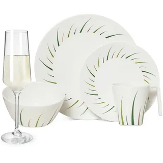moritz Melamin Geschirr-Set 4 Personen Limon Design 16 Teilig + Milano Gläser Champagner-Gläser Flûtes Tafelgeschirr Picknick BBQ Kochgeschirr