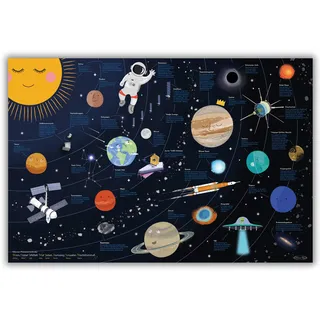 Close Up Schreibtischunterlage Universum für Kinder | 60 x 40cm | Abwischbar, wasserfest, reißfest | Detailreiche und liebevoll gestaltetes Motiv | Handgezeichnete Objekte | Made in Germany