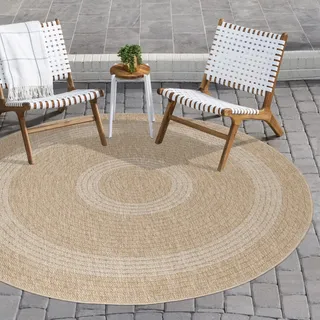 Runder Outdoor Teppich Vintage Design Wetterfest Naturfarben für Terrassen Küchen Balkon auch Wohnzimmer, Größe: 80 cm Rund, Farbe: Beige-1 - Beige