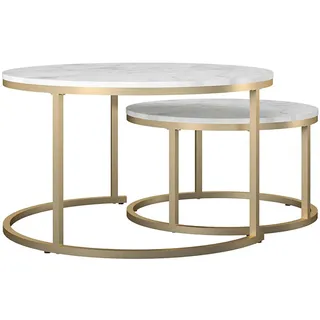 Mid.you Satztisch , Weiß , Metall, Holzwerkstoff , Marmoroptik , rund , Flachrohr , 80x45x80 cm , gastro- und objekttauglich , Wohnzimmer, Wohnzimmertische, Couchtische, Couchtische Marmoroptik