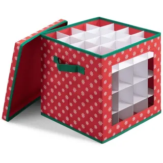 Navaris Aufbewahrungsbox für Weihnachtskugeln - Sortierbox für Christbaumkugeln - Box Aufbewahrung 64 Fächer - quadratisch mit Deckel - Grün Rot