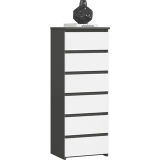 3xEliving Kommode, Sideboard mit 6 Schubladen (B:40cm x H:109cm x T:35cm) in Graphit Grau & Weiß - Grau, Weiß