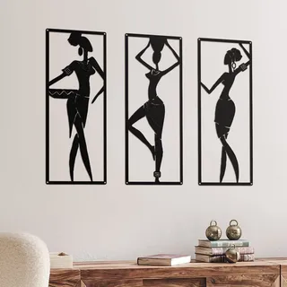 Therwen 3 Stück afrikanische Frauen Metall Wanddekoration Schwarz Frauen Metall Wandkunst Afroamerikanische Wandkunst Schwarz Metall Wanddekoration für Schlafzimmer Badezimmer Wohnzimmer Home Wall