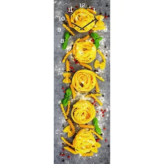 levandeo Wanduhr Glas 20x60cm Glasuhr Uhr Glasbild Pasta Nudeln Küche Wanddeko - Schwarz