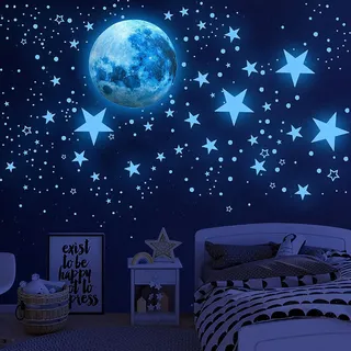 498 stücke Leuchtsterne Kinderzimmer Wandtattoo Junge Wandsticker Selbstklebend Mädchen Sternenhimmel Kinderzimmer Leuchtaufkleber Mond Sterne Fluoreszierend Wand Aufkleber Schlafzimmer Wohnzimmer