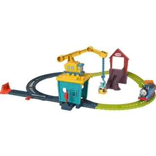 Fisher-Price HDY58 - Thomas & Friends Reparatur-Freunde Zug- und Schienenset mit motorisierter Thomas-Lokomotive, Spielzeug für Vorschulkinder ab 3 Jahren, Blau