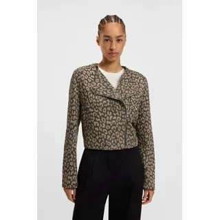Bikerjacke BOSS ORANGE "Jaleo Premium Damenmode", Damen, Gr. 34, bunt (open miscellaneous 960), Web, Obermaterial: 70% Baumwolle, 25% Polyacryl, 5% sonstige Fasern, gemustert, kurz, asymmetrischer Ausschnitt, Jacken Bikerjacke, in Cropped-Länge, Leo-Jacquard