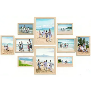 Set mit 10 schwarzen Fotorahmen für mehrere Bilder, Foto-Collage-Rahmen, Bilderrahmen mit zwei 20 x 25 cm (8 x 10 Zoll), vier 13 x 18 cm (5 x 7 Zoll), vier 10 x 15 cm (4 x 6 Zoll) (Beige)