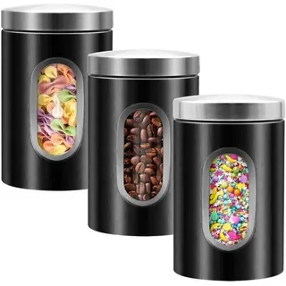3-teiliger Küchenorganizer, Edelstahl-Container mit transparentem Fenster, für Kaffee, Tee, Nüsse, Mehl und Zucker (schwarz) - Bunt