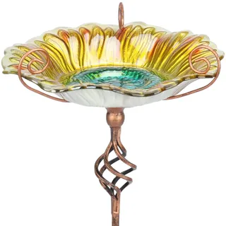 MUMTOP Vogeltränke für den Außenbereich, Vogeltränke aus Glas, Vogeltränke, Sonnenblumen-Vogelfutterspender mit Pfahl für Garten, Hof, Dekoration (Gelb)