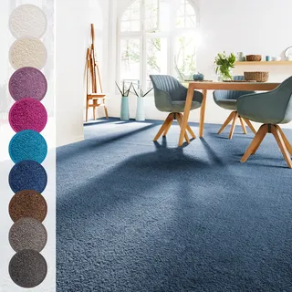 Andiamo Teppichboden "Sophie, Frisee-Velours, Gesamthöhe 12 mm, Luxusklasse LC3" rechteckig Uni Farben, Breite 400 cm oder 500 cm, strapazierfähig & pflegeleicht, dunkelblau