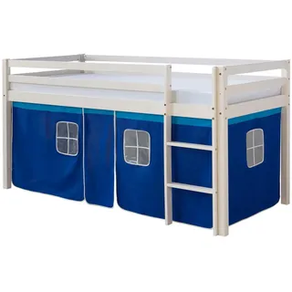 Homestyle4u Hochbett 90/200 cm Blau , Weiß, Blau , Holz , Babymöbel & Kindermöbel, Kinderzimmer & Jugendzimmer, Kinderbetten, Hochbetten