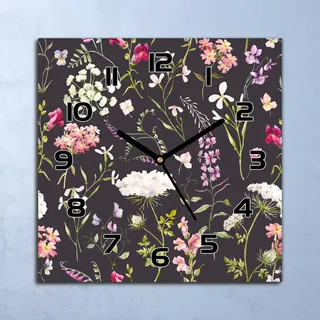 Wanduhr Echt-Glas-Küchenuhr botanische Blüten Quarz Lautlos 30x30 Deko Bilder