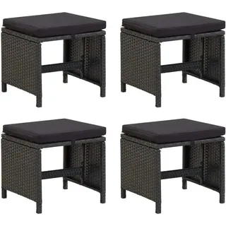 The Living Store Gartenhocker 4 Stk. mit Sitzkissen Poly Rattan Schwarz - Schwarz
