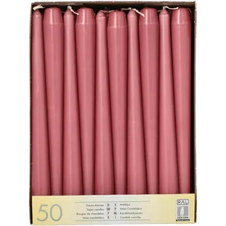 PAPSTAR 50 Leuchterkerzen Ø 2.2 x 25 cm, Altrosa | Höhe: 25 cm / Durchmesser: 2,2 cm , konisch zulaufend, Farbe: Altrosa