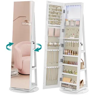 Boxxx Schmuckschrank , Weiß, Greige , Metall, Glas, Textil, Holzwerkstoff , Holzoptik , 2 Schublade(n) Schubladen , 54.5x162x54.5 cm , stehend, Beleuchtung , Kleinmöbel, Schmuckkästchen & Schmuckschränke