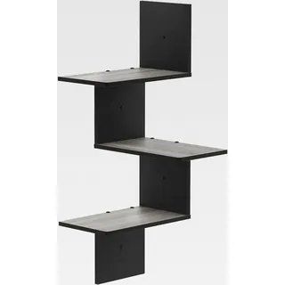 Rossi Modernes schwebendes 3-stufiges Wand-Eckregal, Französische Eiche/Schwarz - Schwarz
