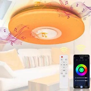 Jopassy 36W LED Deckenleuchte Deckenlampe Bluetooth Musik Wohnzimmerlampe Lautsprecher - Weiß