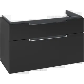 Villeroy & Boch Subway 2.0 Waschtischunterschrank, 2 Auszüge, Waschbecken mittig, 987x590x449mm, A91510VL, Farbe: Black Matt Lacquer, Griff: chrom glänzend