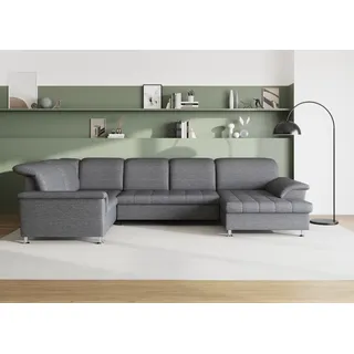 DOMO collection Wohnlandschaft »Franzi optional mit Bettfunktion, Bettkasten & Kopfteilverstellung« U-Form, Recamiere rechts, weiß-grau, B/T: 352/214 cm, grau
