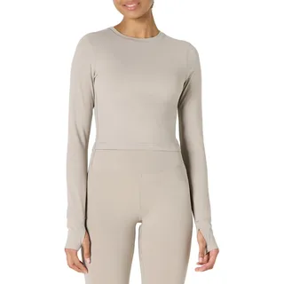 Amazon Essentials Damen Active FormFlex Butterweiches Bauchfreies Layering-Workout-Top, mit Langen Ärmeln und schlanker Passform, Taupe, M