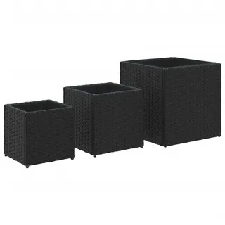 Pflanzkübel 3 Stk. Schwarz Poly Rattan - Schwarz
