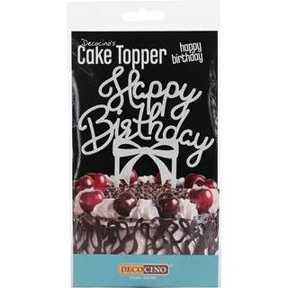 Decocino Cake Topper Happy Birthday Tortenstecker in Silber zum Dekorieren & Verzieren von Torten und Kuchen (10 x 8 cm) Tortendekoration