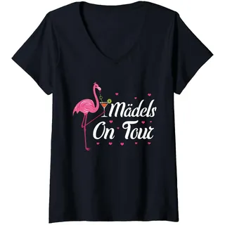 Damen Wein Sekt Prosecco Mädelsabend Party Saufen Mädels On Tour T-Shirt mit V-Ausschnitt, Schwarz, L