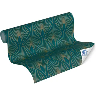 A.S. Création vorgeleimte Vliestapete DESIGNDROP - Tapezieren ohne Kleister - Blau, Grün, Gold - Art Deco Tapete Made in Germany - 784931