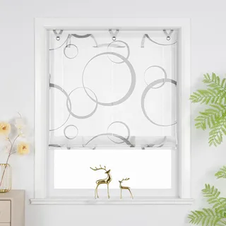 Joyswahl Raffrollo ohne Bohren Lichtdurchlässig Raffgardinen mit Ösen Wohnzimmer Fenster Vorhänge Ösenrollo für Fenster mit Hakenaufhängung Modern HxB 130 x 80 cm Grau 1 Stück