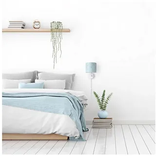 Paco Home - Wandleuchte Stofflampenschirm Tischlampe Nachttischlampe E14 Vintage Retro Rund Wandleuchte - Weiß, Design 6 (Ø18 cm)