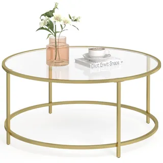 VASAGLE Couchtisch Glas gold 84,0 x 84,0 x 45,5 cm