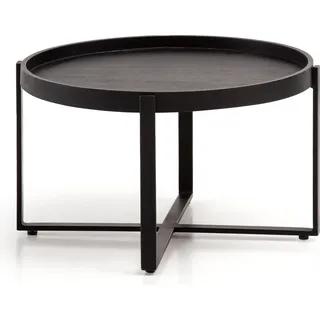 Manahee Design | Runder Couchtisch 60x60x35 cm Mango Massivholz / Metall Schwarz | Modernes Industrial Wohnzimmermöbel - Schwarz