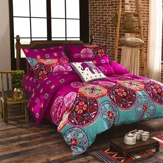 Freyamy Bohemian Bettwäsche Set 220x240 3 Teilig Boho Indischen Mandala Böhmisch Bettbezüge 100% Mikrofaser mit Reißverschluss Bunt Vintage Bettbezug und 2 Kissenbezüge 80x80