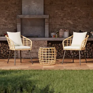 Beldano Balkonset , Naturfarben, Schwarz, Beige , Metall, Kunststoff, Glas, Textil , 3-teilig , Füllung: Polyester,Schaumstoff , konisch , 56x72x66 cm , Beleuchtung , Gartenmöbel, Gartengarnituren, Balkonmöbel-Sets