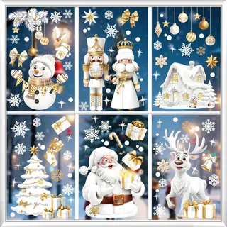 decalmile 3D Fensterbilder Weihnachten Fensteraufkleber Weihnachtsmann Weihnachtsbaum Fenster Abziehbilder Schneemann Nussknacker Anti-Kollision Fenstersticker Glas Fensterdeko Aufkleber