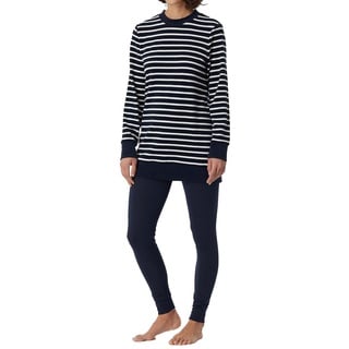 Schiesser Damen Schlafanzug mit Leggings weich und kuschelig-Frottee Pyjamaset, dunkelblau gestreift, 38