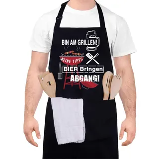 upain Grillschürze für Männer Lustig Schürze Kochschürze Baumwoll Küchenschürze Verstellbarem Nackenband Zwei Fronttaschen für Herren Papa Opa-Bin am Grillen! Keine Tipps! Bier bringen ABGANG